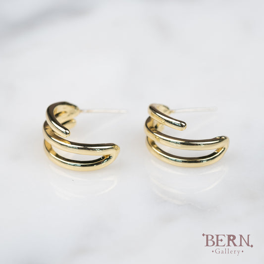 18K Gold Triple Hoop Earrings