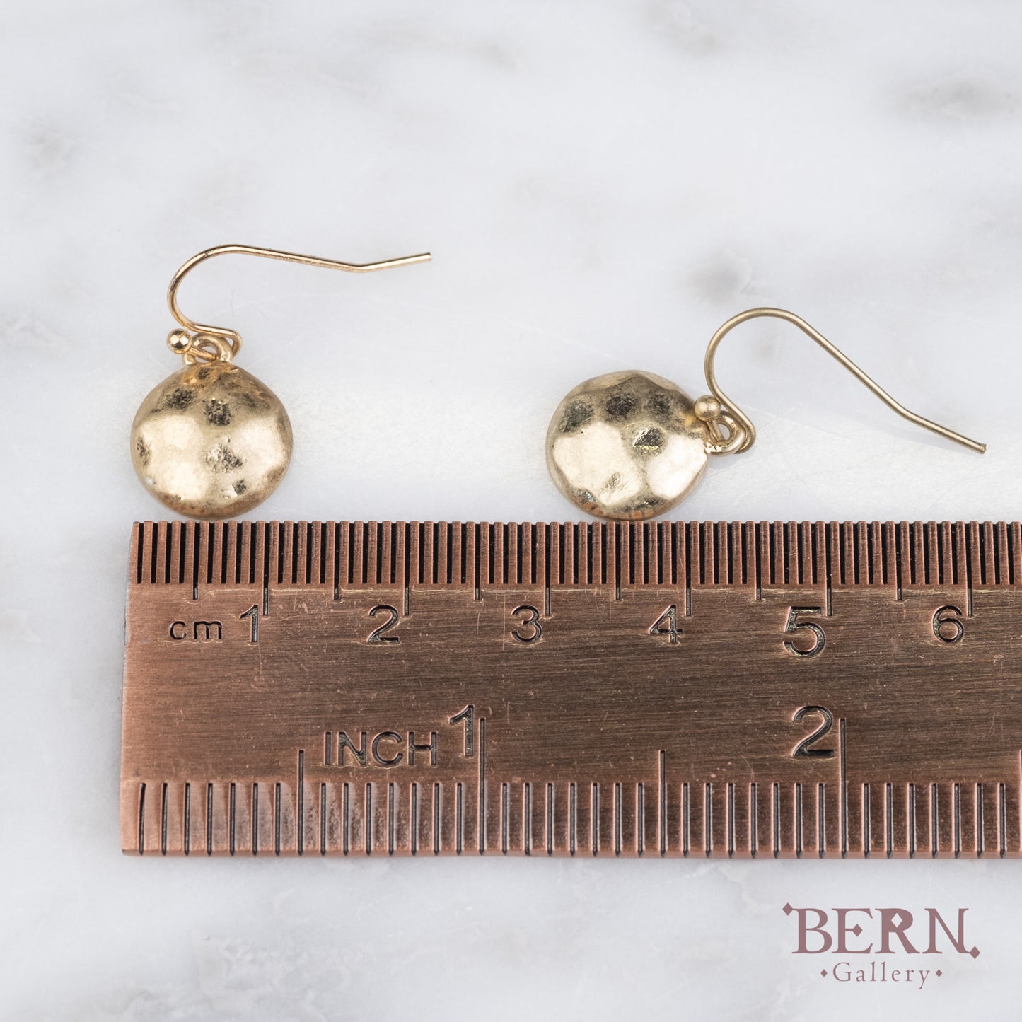 Mini brass hammered disc earrings