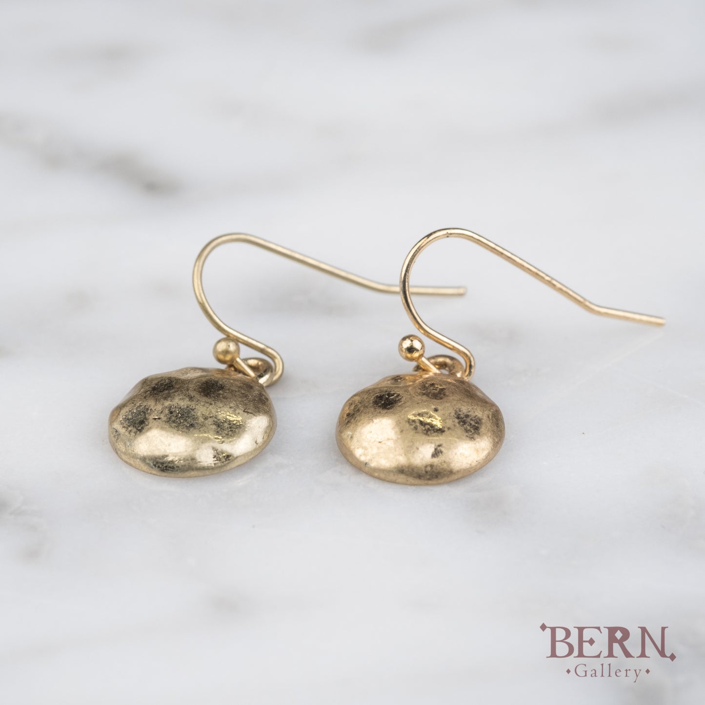 Mini brass hammered disc earrings