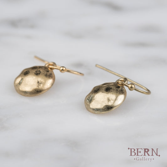 Mini brass hammered disc earrings