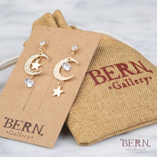 Asymmetry Moon Star Earrings