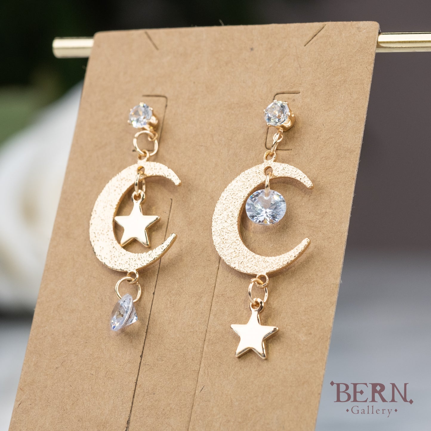 Asymmetry Moon Star Earrings