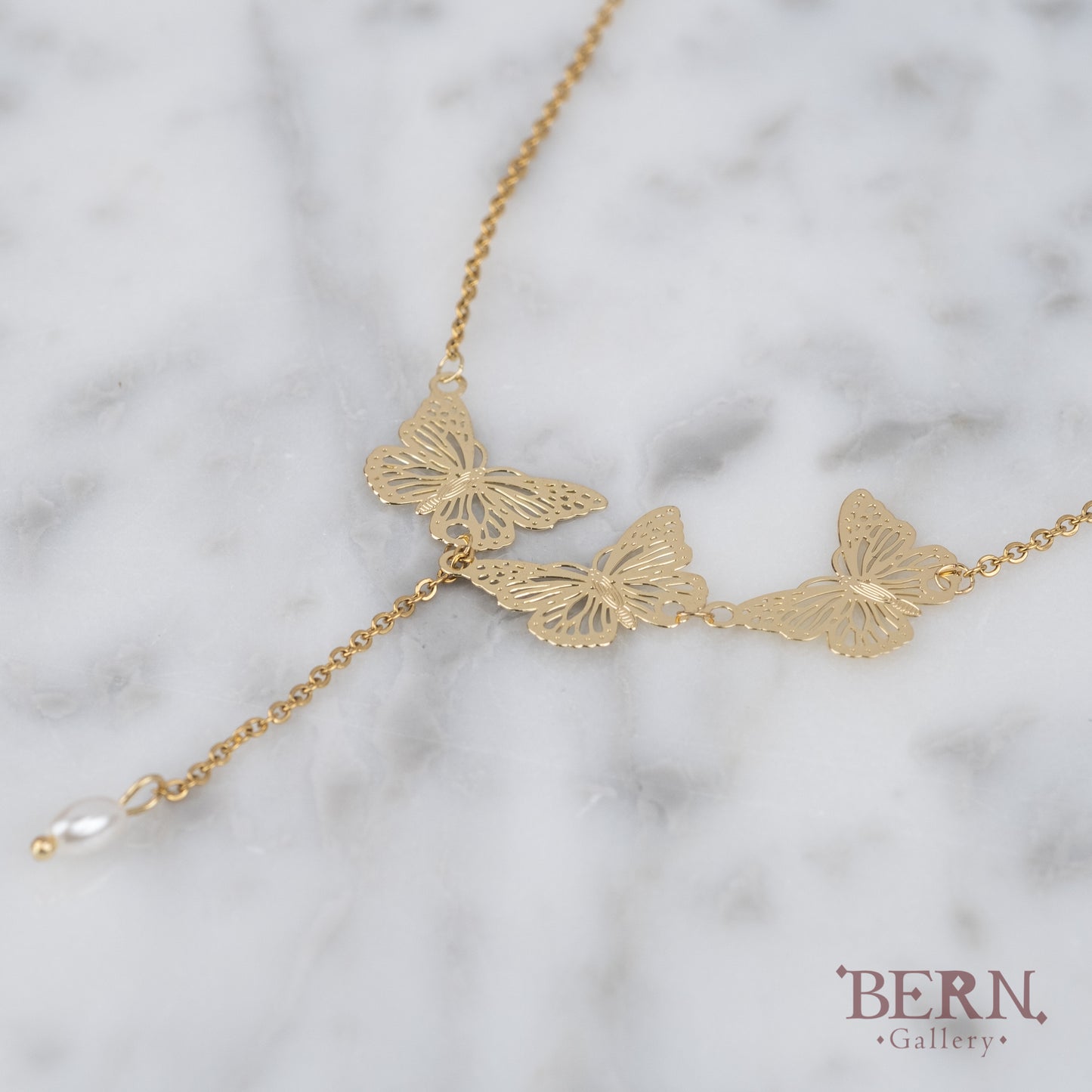 Three Butterfly 18k Gold Plated Necklace