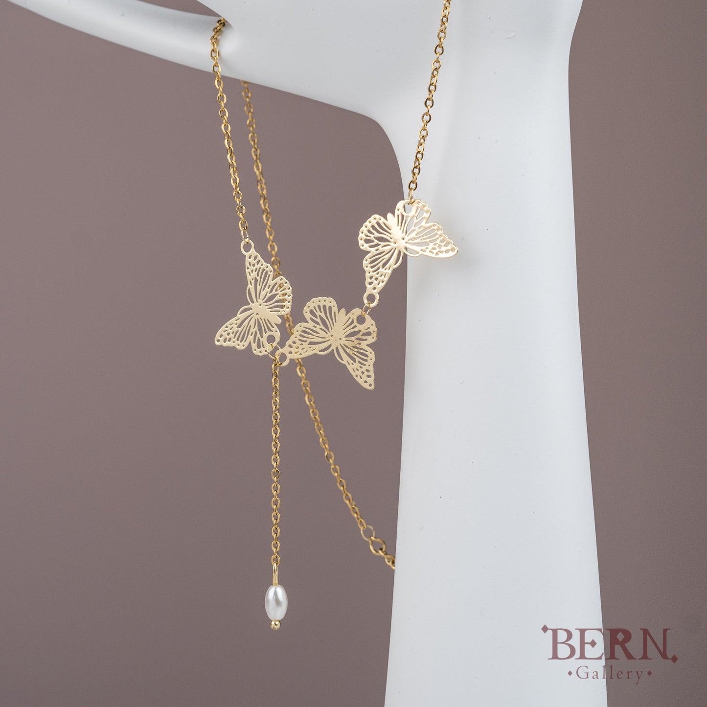 Three Butterfly 18k Gold Plated Necklace