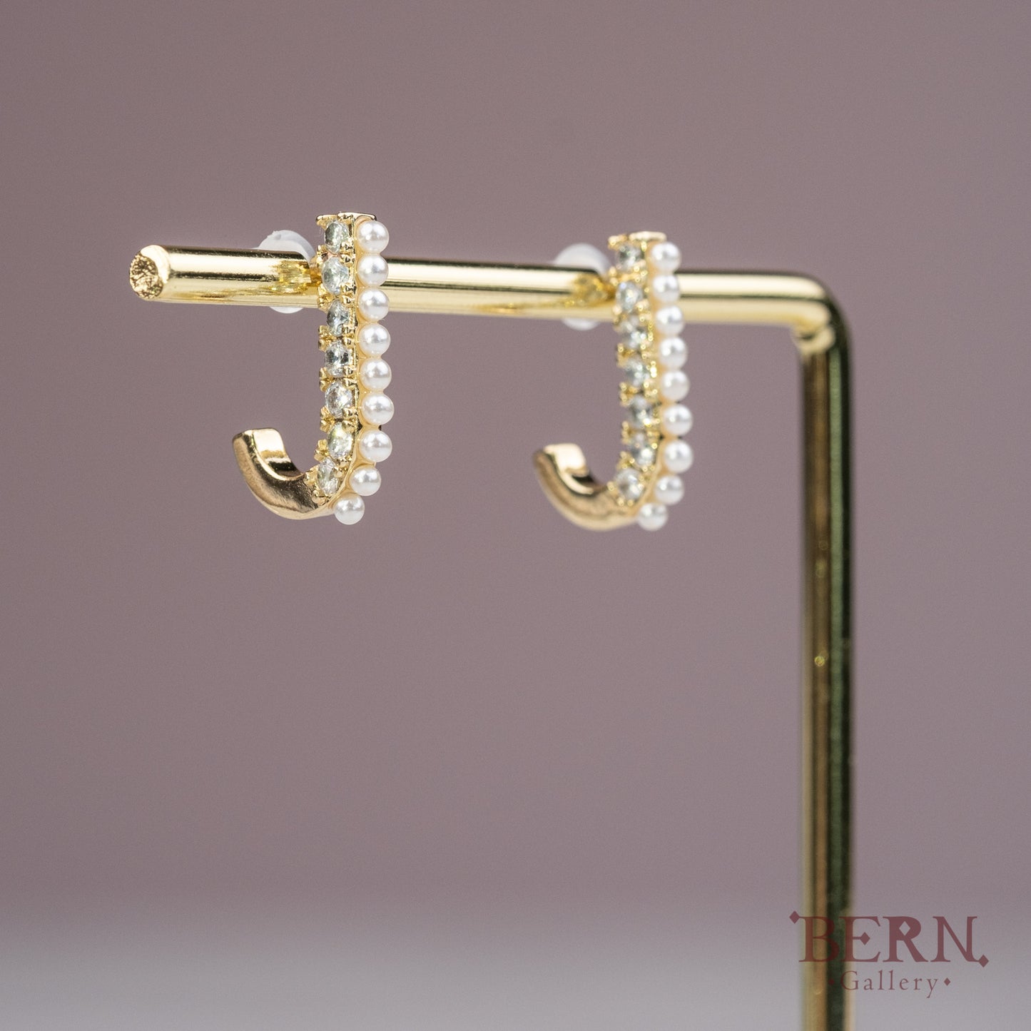 J Shape Shell Pearl Earrings with Cz