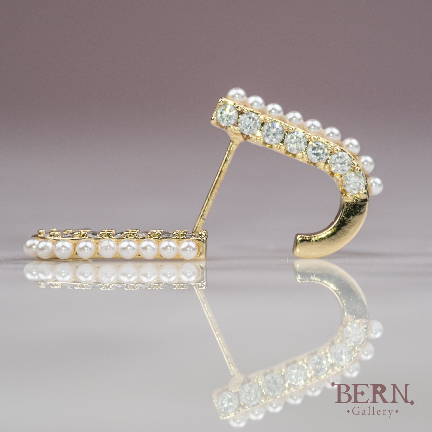 J Shape Shell Pearl Earrings with Cz