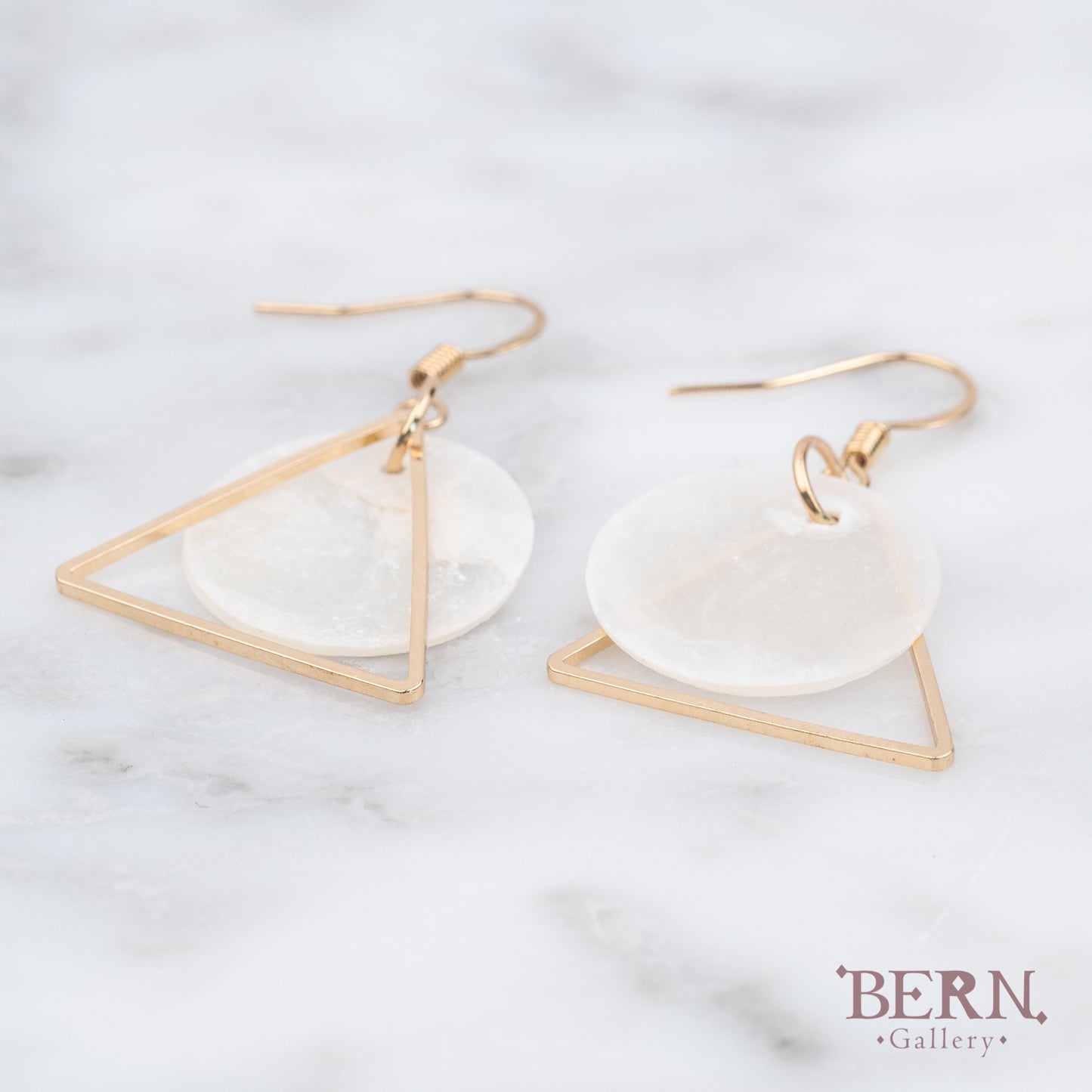 Gold Triangle with Shell Drop Earrings