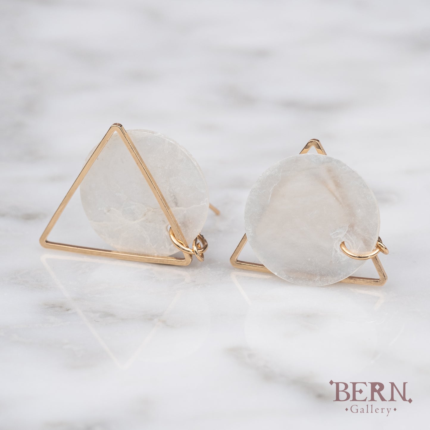 Gold Triangle with Shell Drop Earrings