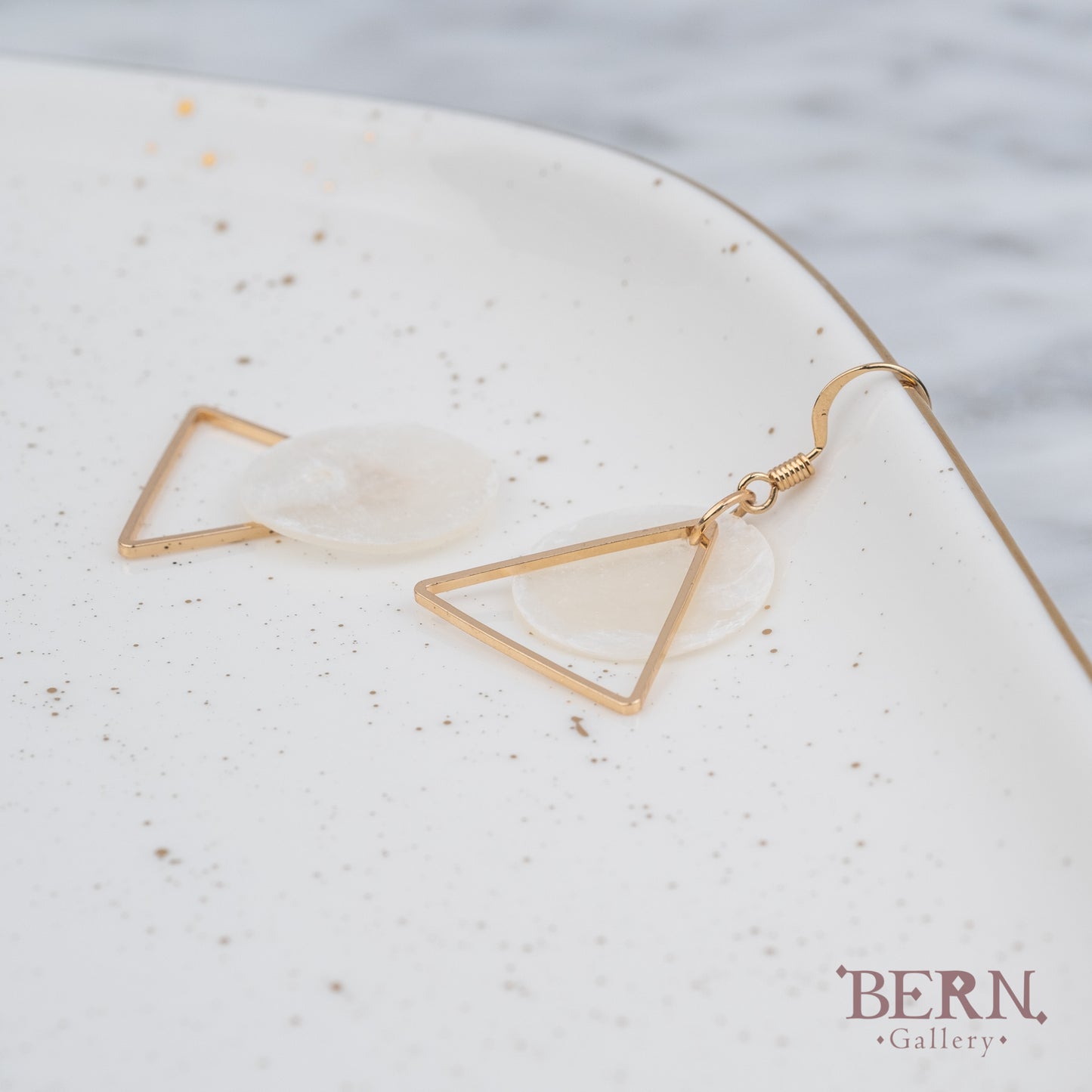 Gold Triangle with Shell Drop Earrings