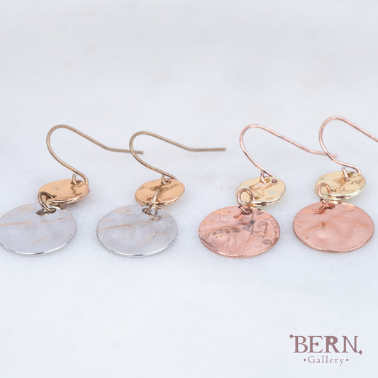 Circle Hammered Disk Drop Earrings