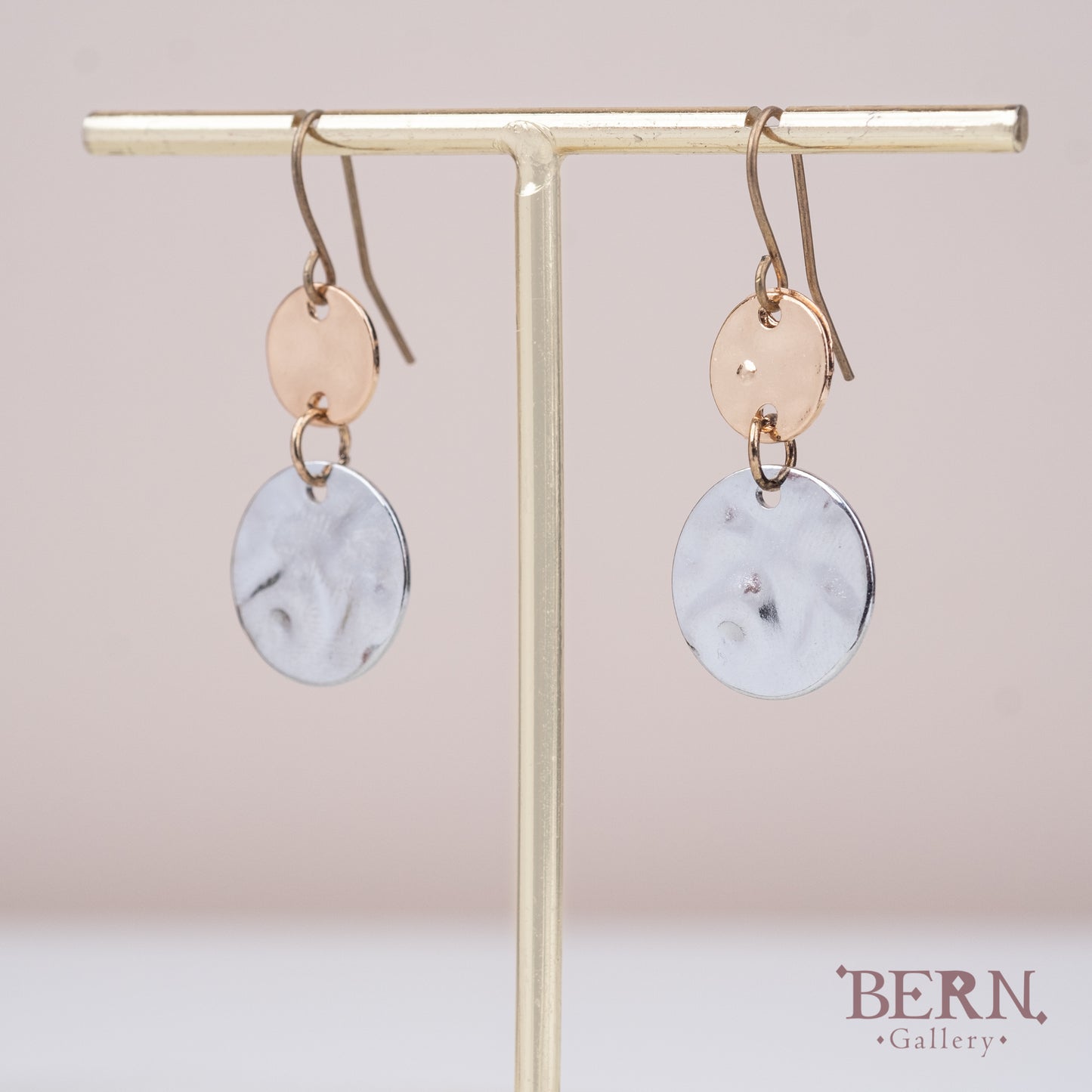 Circle Hammered Disk Drop Earrings