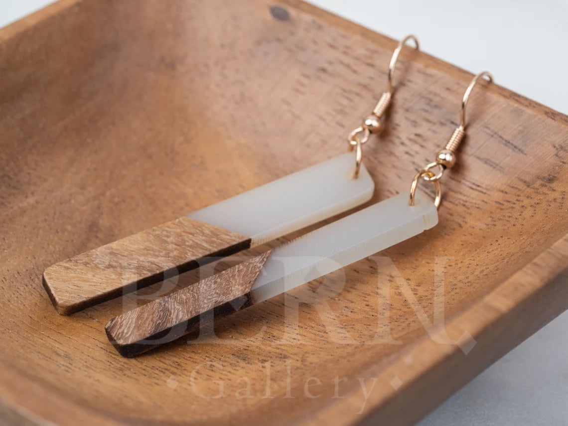 Matte Wood Resin Bar Earrings