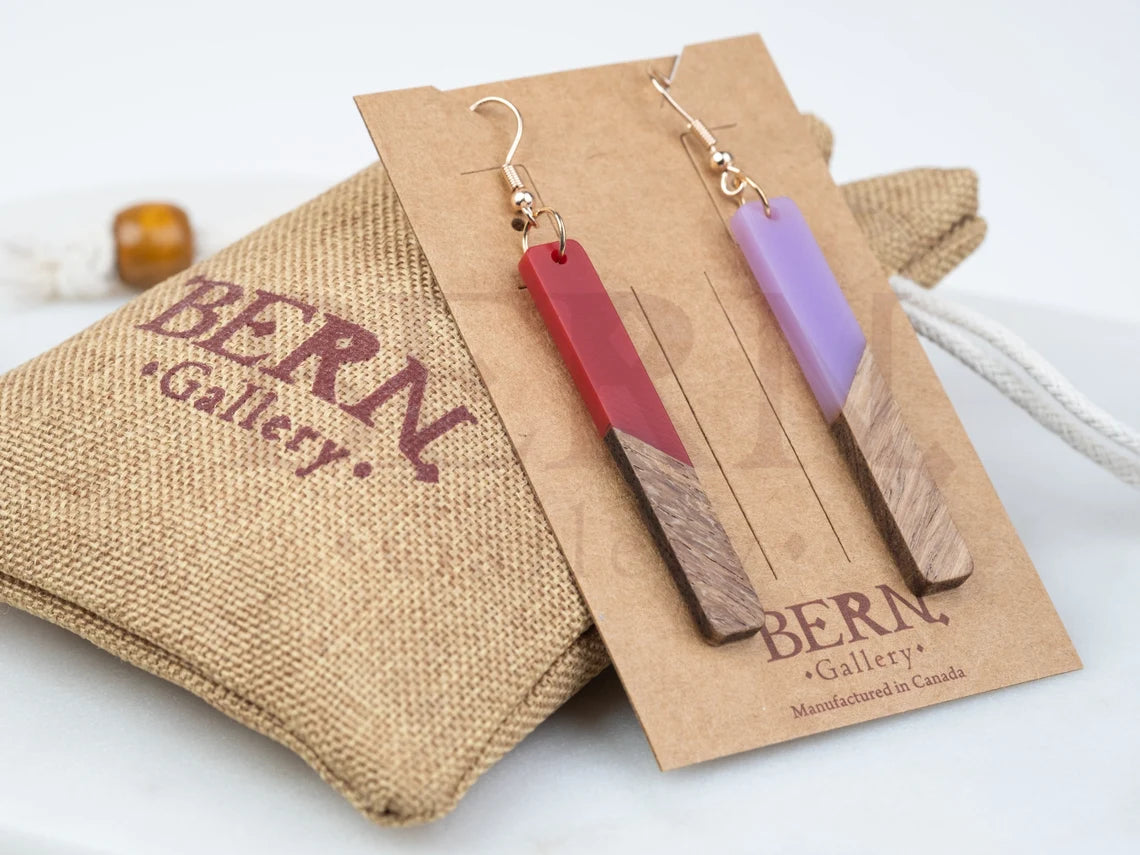 Matte Wood Resin Bar Earrings