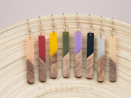 Matte Wood Resin Bar Earrings