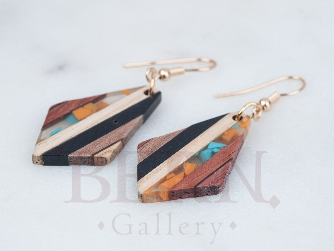 Bohemian Rhombus Resin Wood Earrings