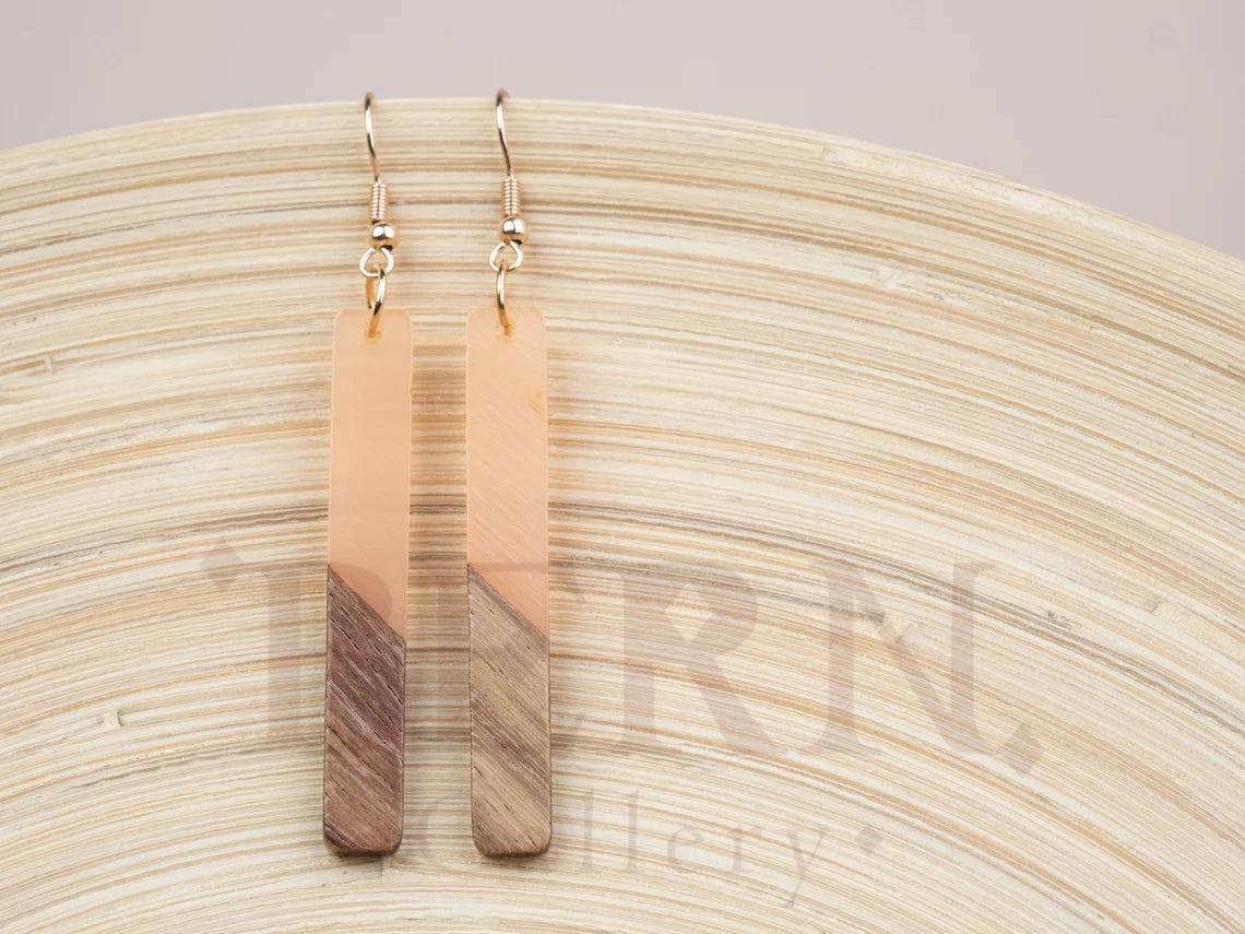 Matte Wood Resin Bar Earrings