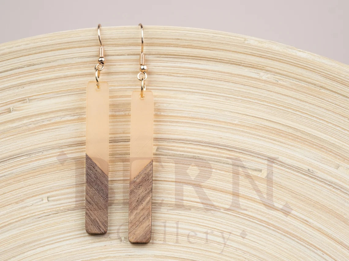 Matte Wood Resin Bar Earrings