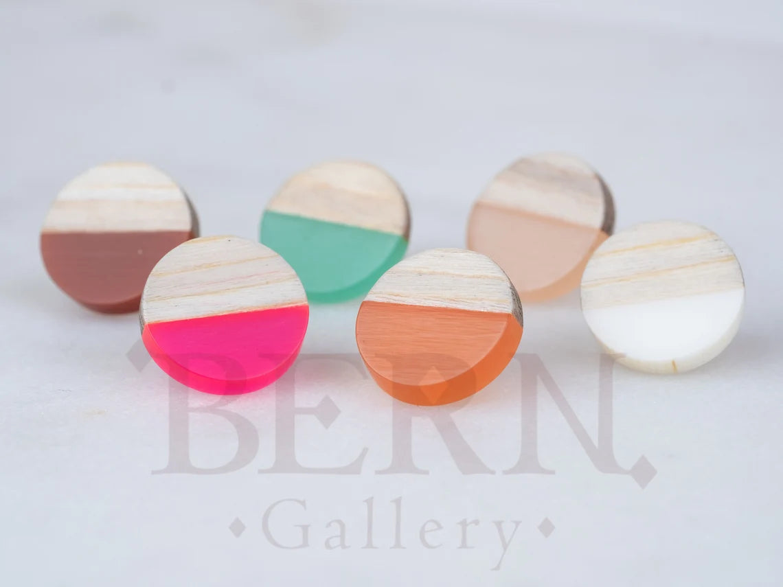 Resin Wood Circle Earrings