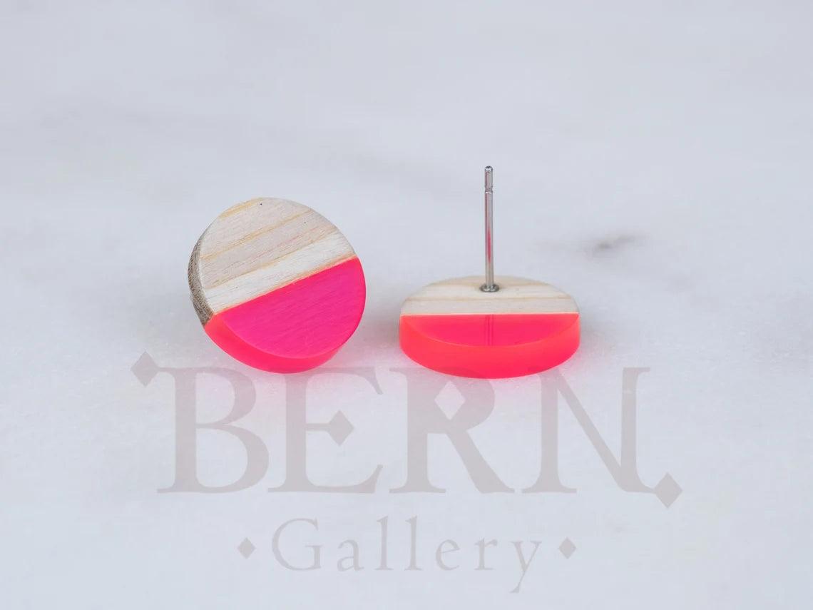 Resin Wood Circle Earrings