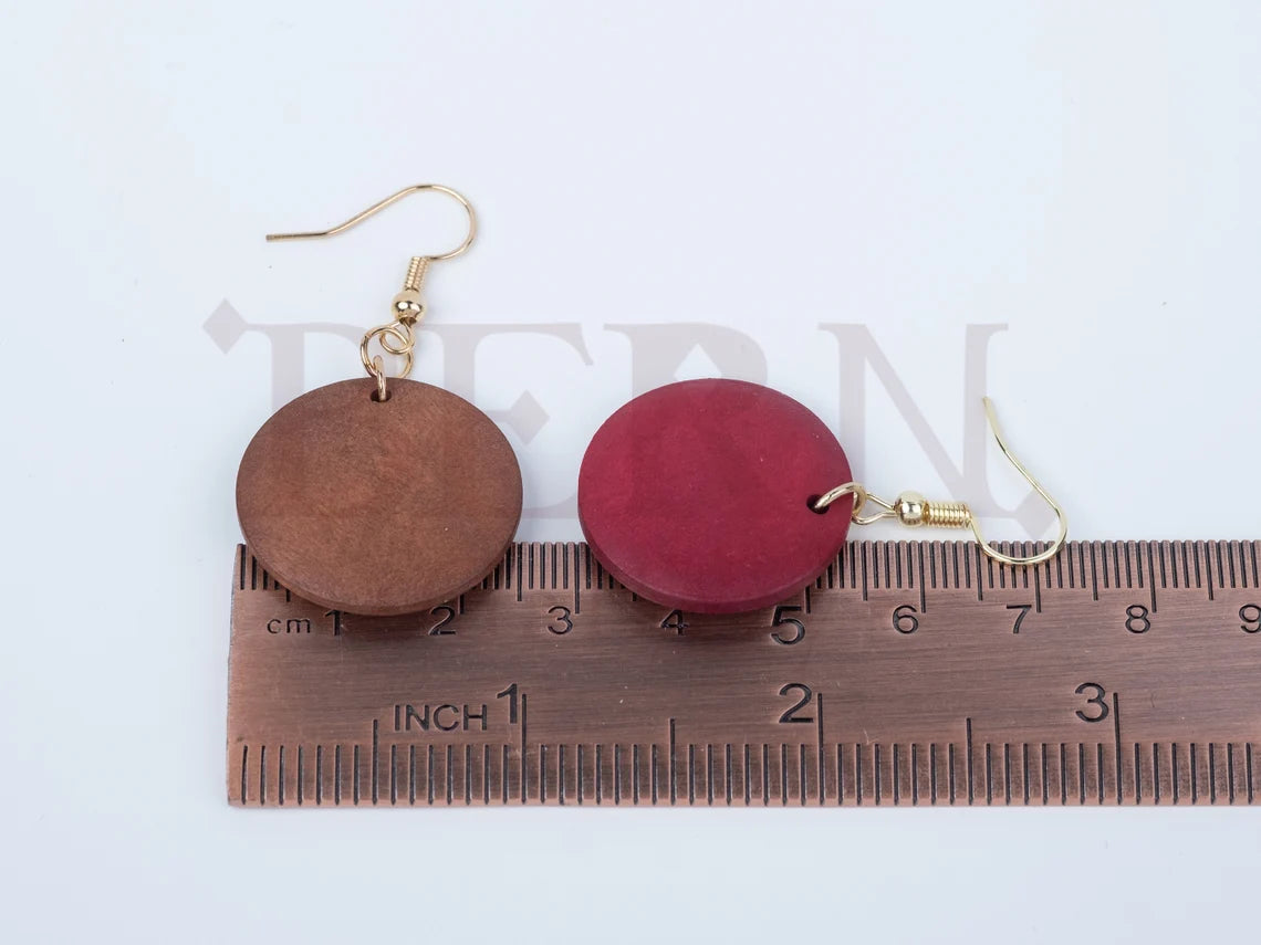 Round Wood Drop Earrings