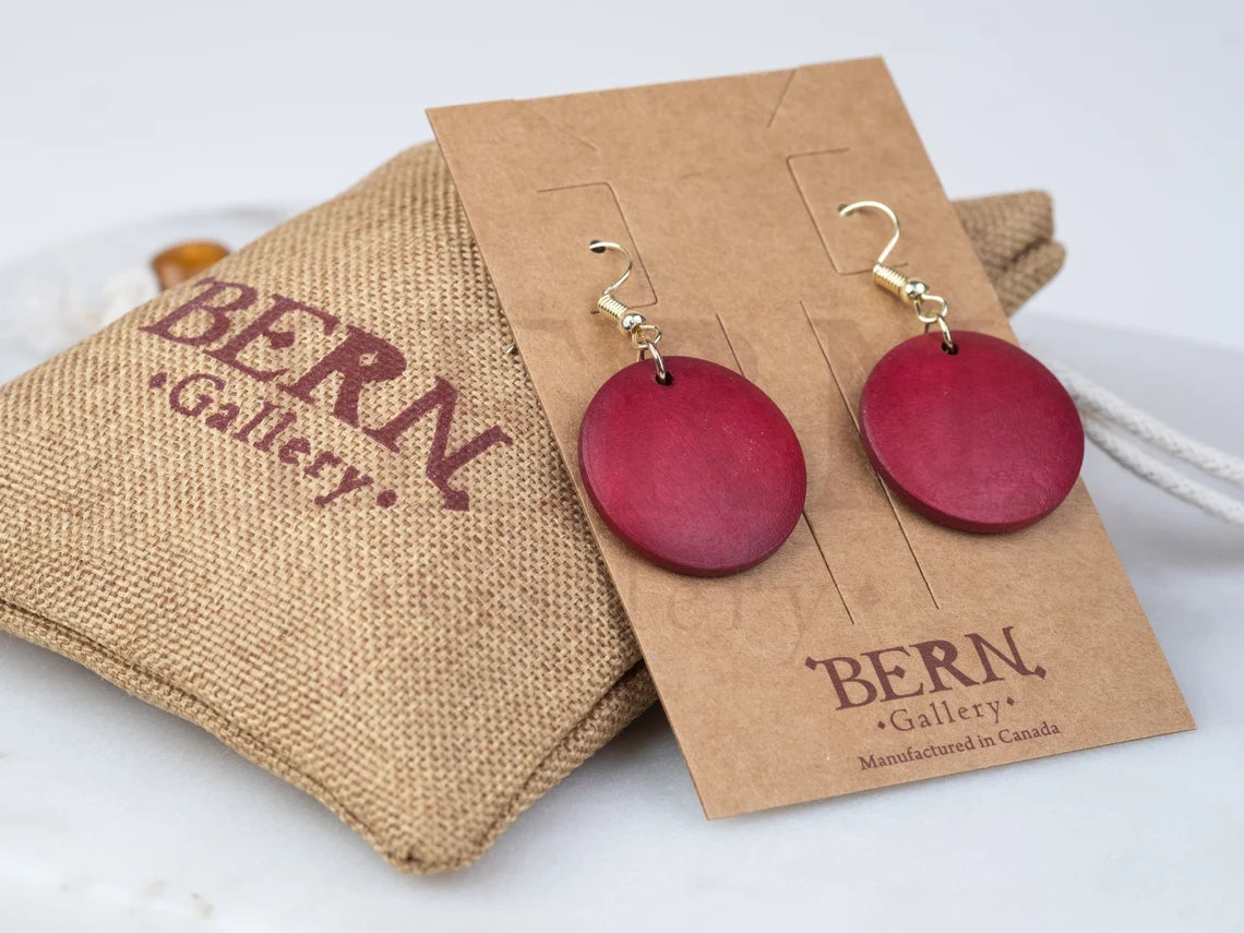 Round Wood Drop Earrings