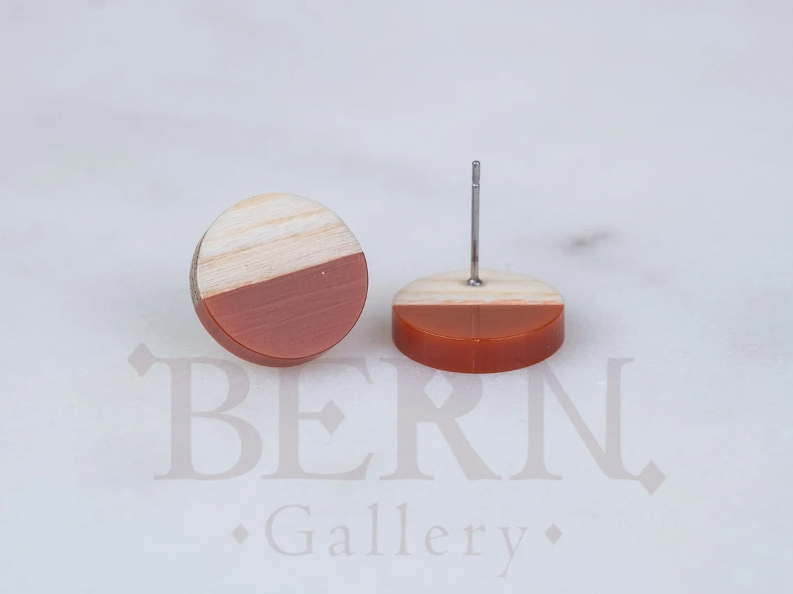 Resin Wood Circle Earrings