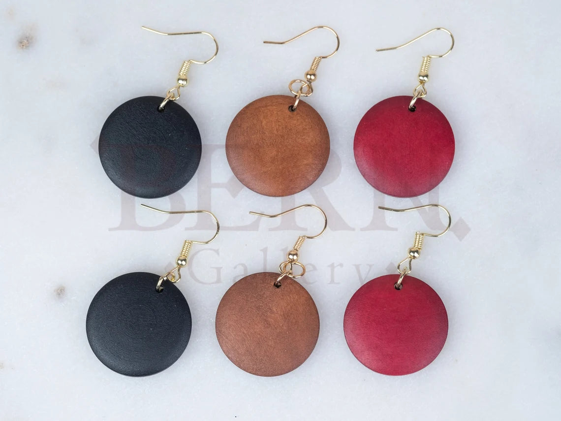 Round Wood Drop Earrings