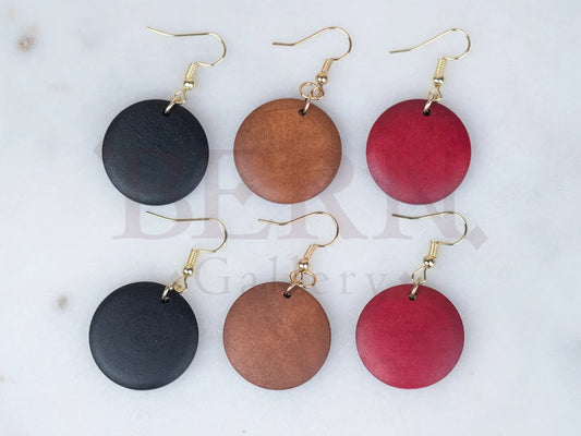 Round Wood Drop Earrings