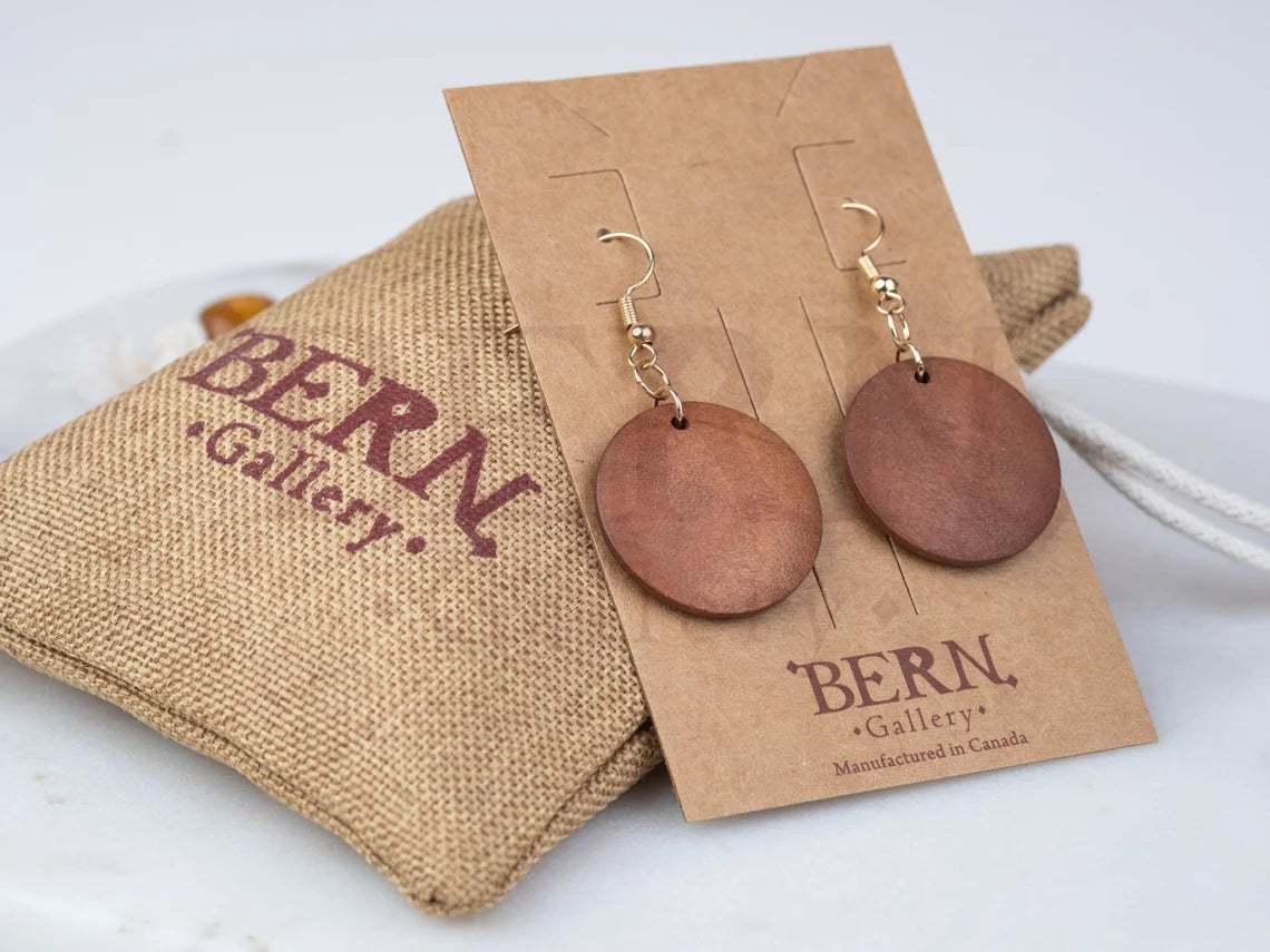 Round Wood Drop Earrings