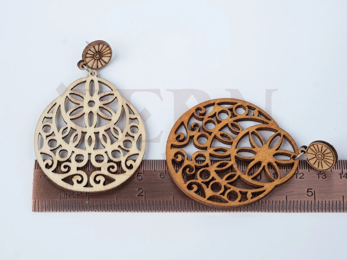 Wood Circle Hollow Earrings