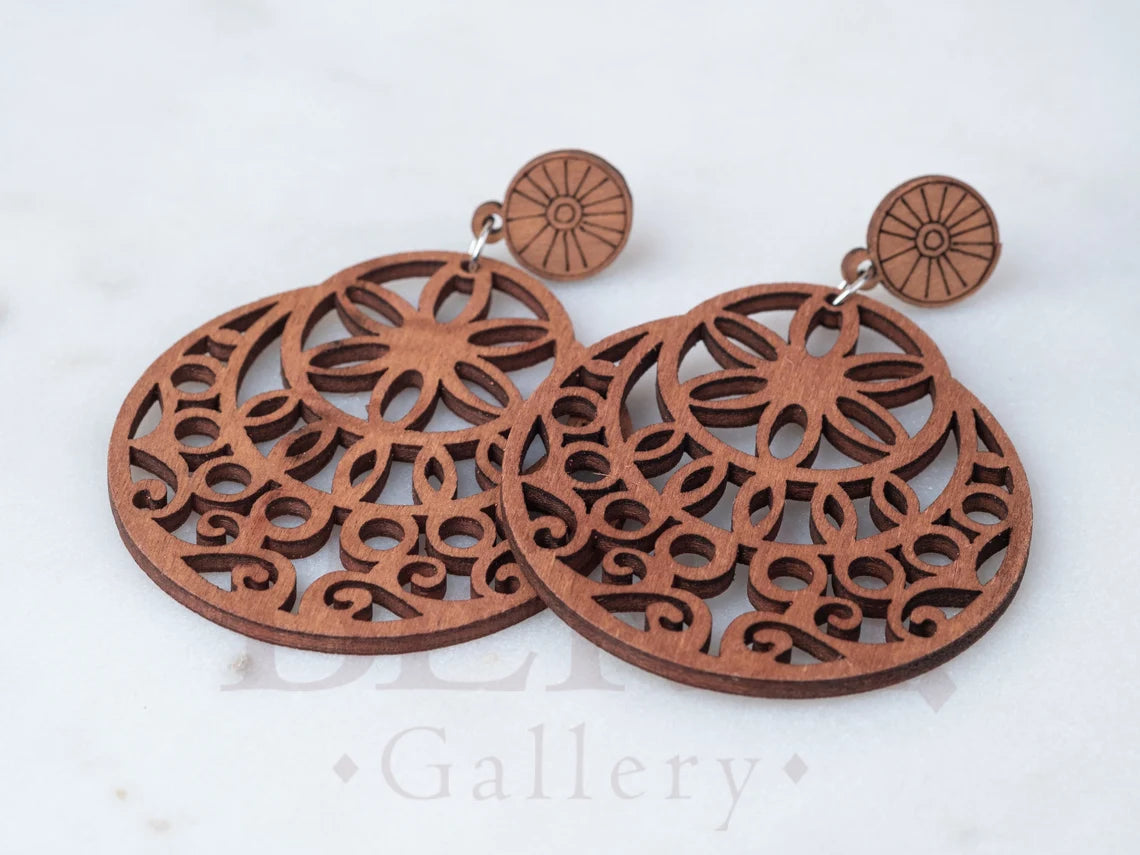 Wood Circle Hollow Earrings